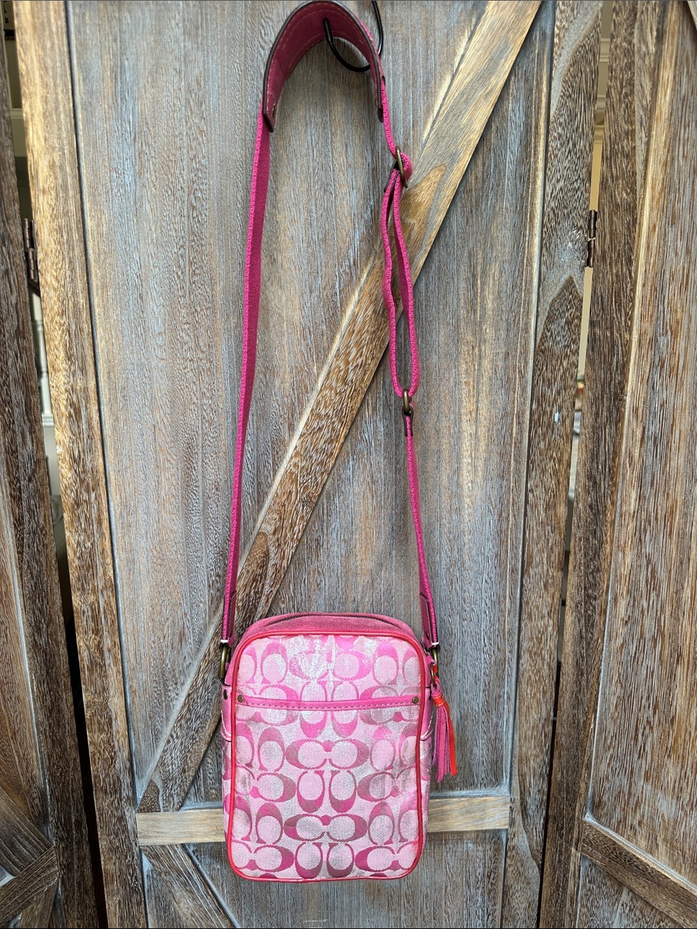 Coach Vintage Y2K Pink Fuchsia Signature C Logo Crossbody Purse Style 2187 - Picture 3 of 14